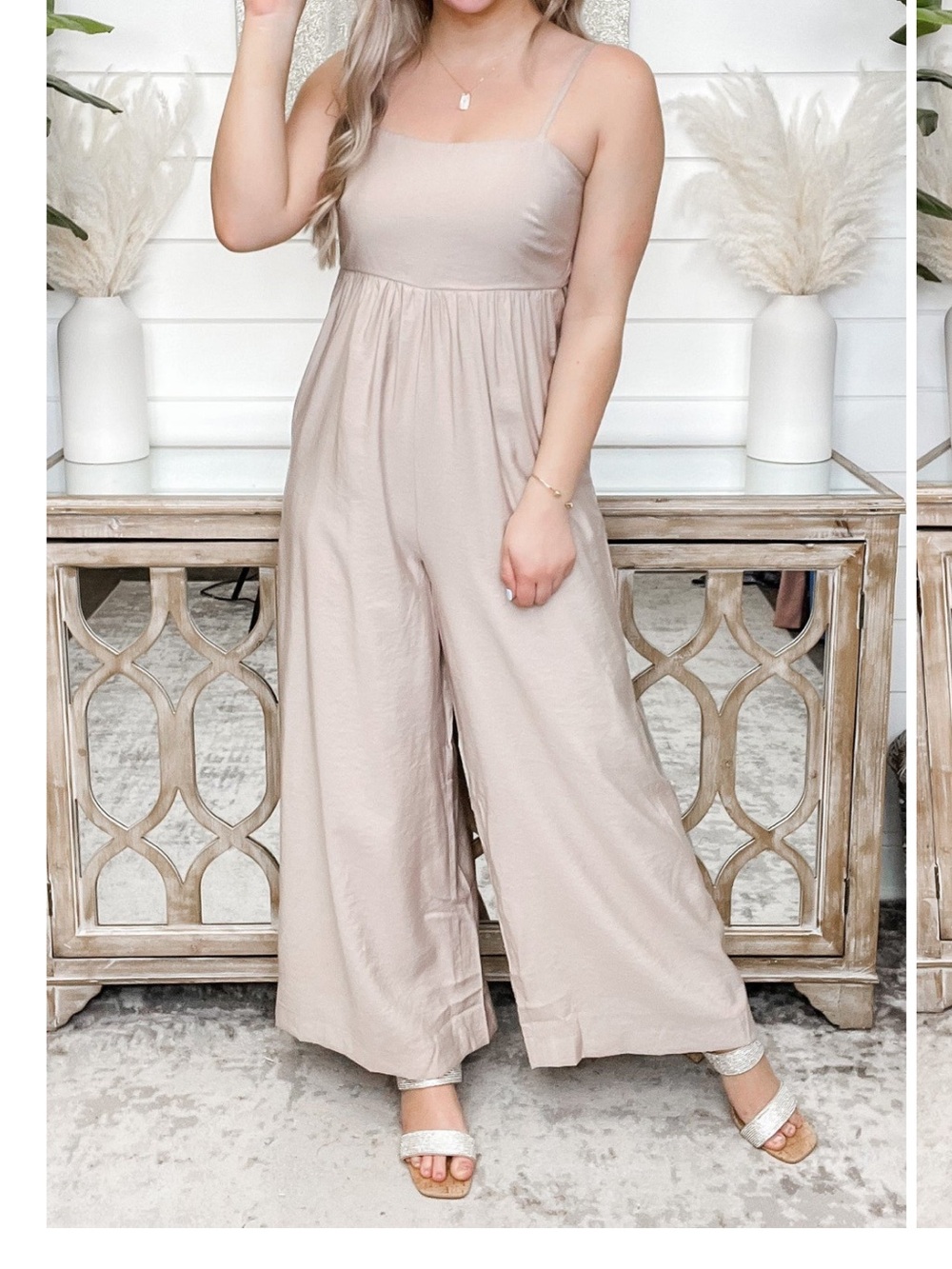 Kori Boutique Pantsuit Jumpsuit Beige Tan Neutral Tie Open Back  Size Medium